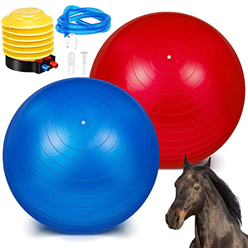 2 Stück 101.6 cm Pferdeball zum Spielen, großer Pferdeball, großer Herding Ball für Pferde, Anti-Platz-Fußball, riesiger Pferde-Spielball, Pumpe im Lieferumfang enthalten (blau und rot, 101.6 cm)
