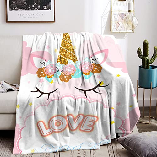 HZVRTN Einhorn Decke Kuscheldecke Flanell Kinder Rosa Kuscheldecke für Mädchen, Weiche Wohndecke Geburtstag Geschenke Sofa Couch Wohn Bett Fleecedecke (Einhorn B, 150x200cm)
