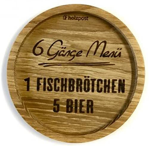 Holzpost - BD268 - Untersetzer aus Eiche - graviert und geölt - d=11,2cm Fischbrötchen, Innendurchmesser 10cm