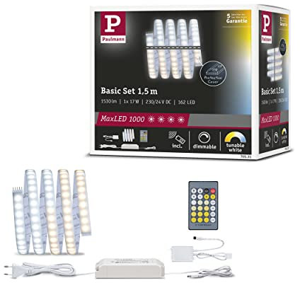 Paulmann 70531 MaxLED 1000 LED Strip Tunable White Basisset IP44 17W 1020lm/m dimmbar 1,5m Silber Kunststoff 108LEDs/m