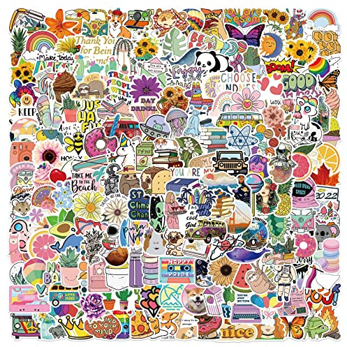 200 Stück niedliche Aufkleber für Kinder, eine Vielzahl von lustigen Vsco ästhetische Aufkleber Packs, Vinyl wasserdichte Aufkleber für Wasserflaschen Laptop