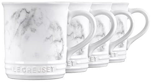 Le Creuset Kaffeetasse aus Steingut, 400 ml, Marmor-Kollektion, 4 Stück