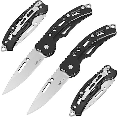 AuRiver 4 Pezzi Piccolo Coltello Pieghevole,Coltello Tascabile,Coltello Tascabile Con Coltello Pieghevole,Mini Edc Outdoor Coltello Coltello Da Caccia (Nero)