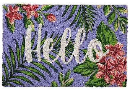 Relaxdays Fußmatte Kokos, Türvorleger Hello, 40 x 60 cm, rutschfest, wetterfest, Fußabstreifer innen & außen, bunt
