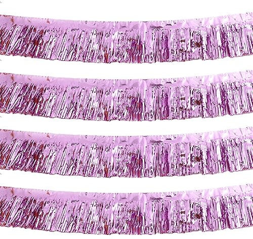 BigTree 4 Packungen 3 m lange Folien-Fransengirlande glänzendes Metallic-Lametta-Wandbehang Banner für Autoparade Floats Hochzeit Geburtstag Partys Zeremonien Babyparty Gartendekorationen (Rosa)