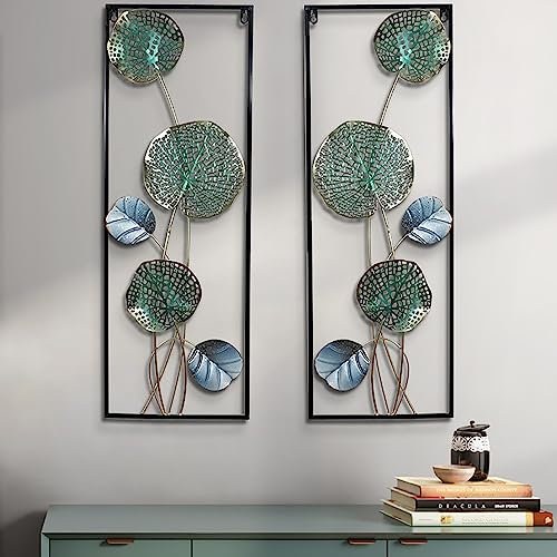 JYHCD 3D Wandbild Lotus Aus Metall, 2-Stück Wanddeko Metall, 30X85cm, Wandschmuck,Abstrakte Luxus Metall Hängende Wandkunst Wanddekoration Für Schlafzimmer, Bad, Wohnzimmer, Büro