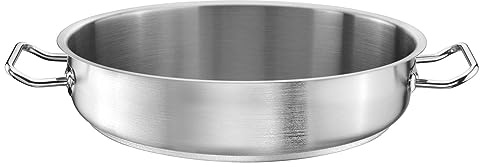 TOMGAST Servierpfanne Durchmesser: 32 cm Höhe: 7,5 cm Fassungsvermögen: 6 l | Edelstahl 18/10 | Wandstärke 1 mm bis 1,2 mm | 3-Schicht-Aluminium-Stahlboden | Induktion