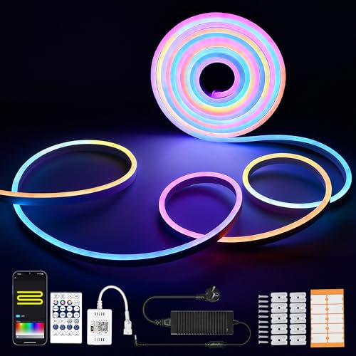 Dynamische Farben RGB+IC Neon LED Strip 3 Meter, DC12V,96LEDs/M,Wifi Led Band mit Musik Sync,Arbeitet mit Alexa, Google Assistant, 84 Szene DIY, Neon LED Streifen Strips IP67 wasserdicht
