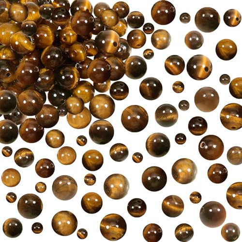 TOAOB 100 Stück 4mm bis 8mm Natürliche Edelstein Perlen Tigerauge Runde Lose Perlen mit Loch zum Schmuck Basteln Auffädeln DIY Armband Halsketten Schmuckherstellung