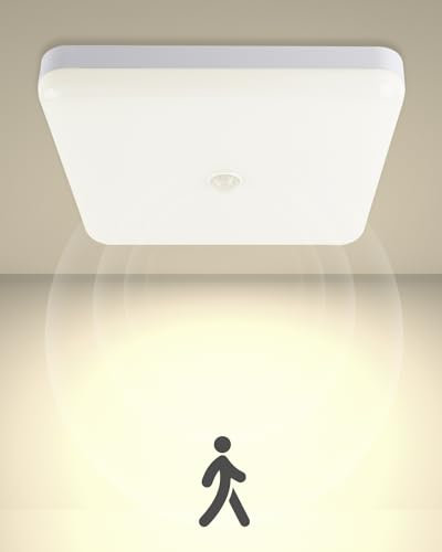 Luxvista Deckenlampe mit Bewegungsmelder LED 30W, 4000K IP56 Quadrat Aussen/Innen Deckenlampe Bewegungsmelder 3000LM für Flur, Veranda, Garage, Balkon, Abstellraum, Keller 1er Stück-Weiß