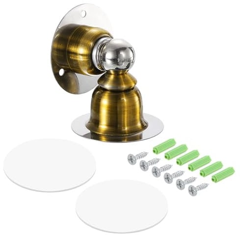 uxcell Magnetic Door Stopper, Stainless Steel Magnets Door Stops Catch, Floor Door Holder with Self Adhesive and Screw Mount, Brass Tone