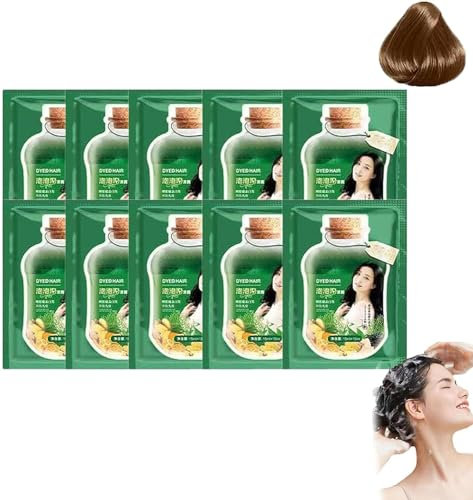 10PCS Plant Bubble Haarfärbeshampoo, Pflanzenschaum-Haarpflege-Haarfärbemittel, Haarfärbemittel und Haarpflege 2 in 1, Pflanzenessenz-Haarfärbecreme (Kühles Braun)