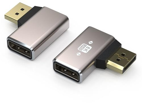 VMOJO 2er-Pack DisplayPort-Koppler-Adapter, Legierungsgehäuse, 8K UHD HDR Displayport (DP) 1,4, 90-Grad-Linkswinkel-Stecker auf Buchse, Extender-Verlängerungsstecker-Konverter 8K@60Hz/4K@144Hz