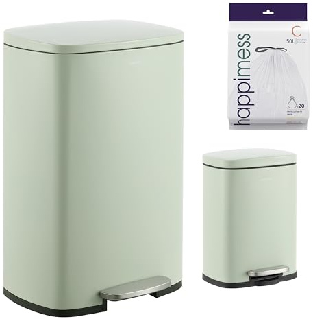 happimess HPM1006E Connor Poubelle rectangulaire avec couvercle à fermeture amortie et mini poubelle gratuite, résistante aux traces de doigts, moderne et minimaliste, pour cuisine, bureau, salle de