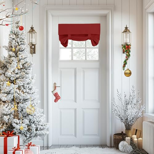 Vatge Weihnachten Themed Türvorhänge Privatsphäre Wärmeisoliert Vorne oder Seitenlicht Flächenvorhang für Glastür Fensterdekoration Kurze Vorhänge für Festliche Dekoration, 1 Panel, B24 x L18, Rot