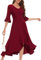 Women Formal Wedding Guest Dress Plus Size 3/4 Bell Sleeve Split Dress Funeral Black Cocktail Maxi Evening Party Dresses Burgundy 2XL