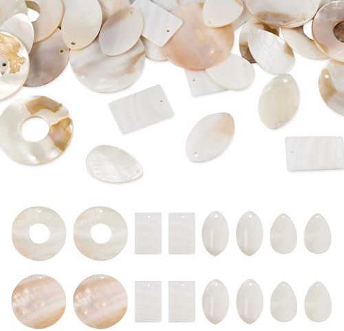 Crafans Pendentifs en coquillage d'Akoya naturel en nacre pour la fabrication de bijoux, Coque, 5 styles - Blanc crème