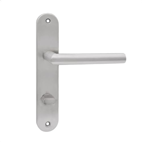domino Türgriff 78 Drückergarnitur WC - Badezimmer Set Links & Rechts Türbeschlag für WC/Badezimmertüren L-Form Türbeschläge aus Edelstahl Silber Türdrückergarnitur STELLA INX