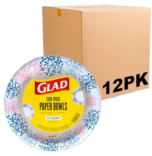 Glad Everyday Disposable Paper Bowls with Pink Hydrangea Design | Cut-Proof, Microwaveable Paper Bowls, Floral Themed Disposable Bowls for Everyday Use | 12 Ounces, 44 Count - 12 Pack