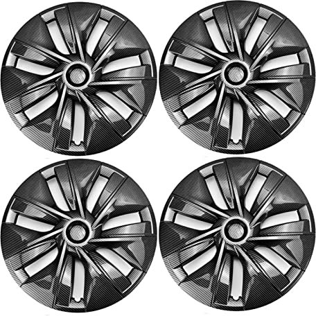 Kompatibel for Tesla Model Y 4 Stück 19 Zoll Radkappen Radschutz Nabenabdeckkappen Felgenabdeckung Fahrzeug Auto Außenreifen Dekoration(Color:Carbon Pattern 3)