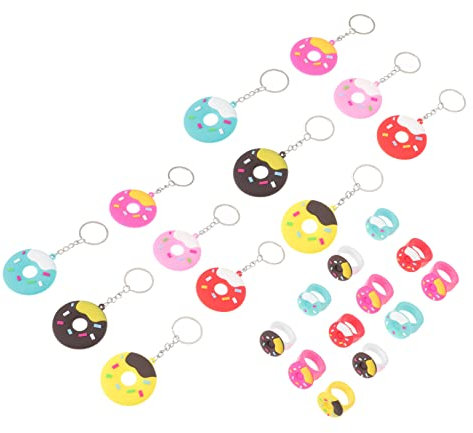 CIYODO 24pcs Donut Party Favors Pvc Soft Donut Keychains Rings for Boy Girl Birthday for Class Exchanges Carnival Prizes and Themed Celebrations