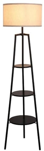 Wylolik Regal Integrierte Stehlampe Stehlampen Mit 3 Fächern Stoffschirm Vertikale Lampe Multifunktionale Hohe Lampen Stativ Stehende Stehleuchten Dekorative Stehlampe Für Wohnzimmer Schlafzimmer