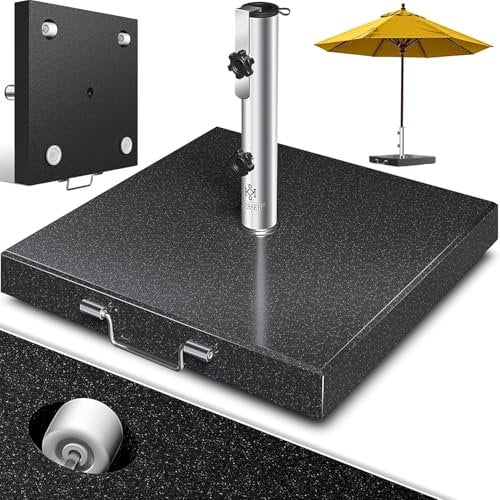 KESSER® Piedino per ombrellone in granito con tubo in acciaio inox, base per ombrellone di alta qualità, 30 kg, per aste da ombrellone fino a 16-48 mm, maniglia di trasporto inclusa