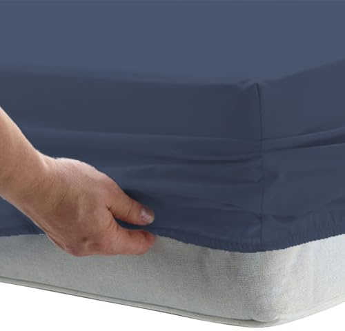 Pizuna Spannbettlaken 140x200-150x200 Baumwolle Dunkelblau 1000 Fadenzahl | 100% langstapeliger Baumwolle in Satinbindung Dickes Spannbettlaken mit 40 cm tiefer Tasche Mako Satin