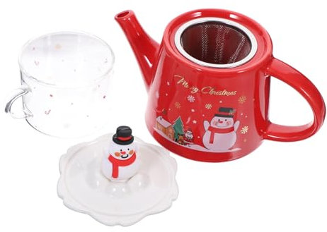 SHOWERORO Set Da Tè Natalizio in Ceramica Teiera e Tazza in Stile Vintage Rossa, Manico Ergonomico, Adatto Per Casa, Ufficio e Picnic, Regalo Di Natale