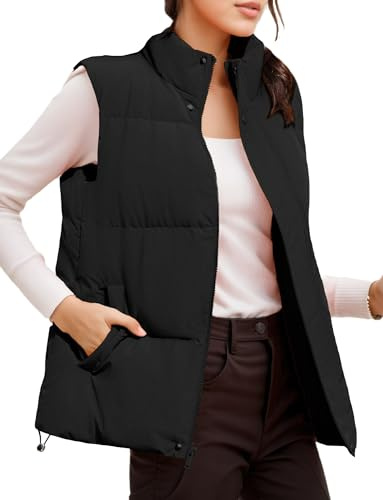 FEOYA Damen Weste Kurz Pufferweste Stehkragen Steppweste Ärmelloser Winterjacke Warm Winterweste mit Taschen