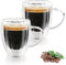 KAMEUN Double Wall Glass Doppelwandige Latte Macchiato Gläser, 2er Set 350ml Borosilikatglas mit Henkel, Kaffeegläser Teegläser Thermogläser Doppelglas Cappuccino Gläser