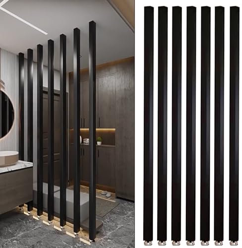 Vorhangschiene Schwarz Raumteiler Holzpfosten, Holzlatten Trennwand-Säule für Eingangsbereich Restaurant Büro Privatsphäre Barriere, Boden Bis Decke Trennwand mit Beschlag(H-170cm/66.9 in/5.57 ft)