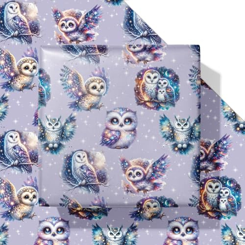 Dtiafu Geschenkpapier mit Eulen-Motiv, violette Eulen, niedliches Waldtier-Muster, Geschenkpapier für Geburtstagsparty, Babyparty, Urlaub, Weihnachtsgeschenke, 50,8 x 71,1 cm pro Bogen (6 Blatt)