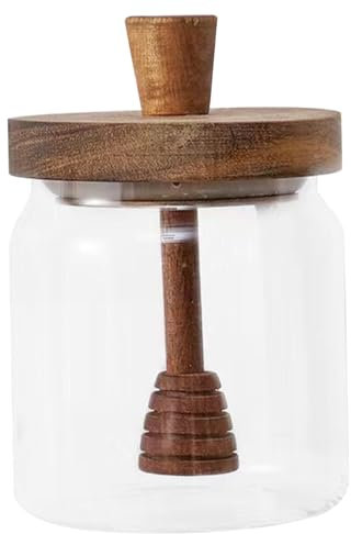 Honey Jar with Wood Dipper and Lid 400ml Sealing High Borosilicate Glass Honey Pot Dust & Moisture Proof Honey Pot for Honey and Syrup