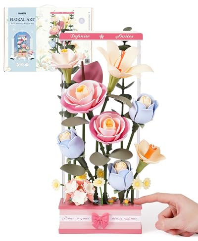 ROKR 3D Puzzle Künstliche Blumen Set, DIY Kunstblumen Blumenstrauß Blumendeko Modellbausätze Deko Wohnzimmer Schlafzimmer Dekoration Bausatz Geschenk für Mädchen, Blooming Bouquet Box, AF01D