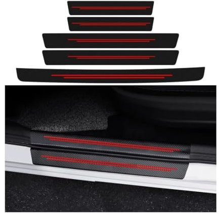 5 Stück Kohlefaser Auto Türeinstiegsschutz Aufkleber für Seat Leon FR 5F ab Bj.2013, Auto Einstiegsleisten Schutzfolie Kohlefaser Türschweller(Red)