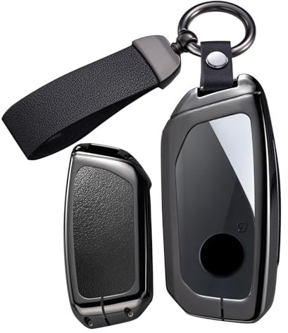 ontto Coque de protection pour clé de voiture compatible avec BMW X1 U11/ X2 U10 2023-2024 2025 Boîtier en métal Coque de clé en cuir Étui porte-clés 4 boutons-B Noir