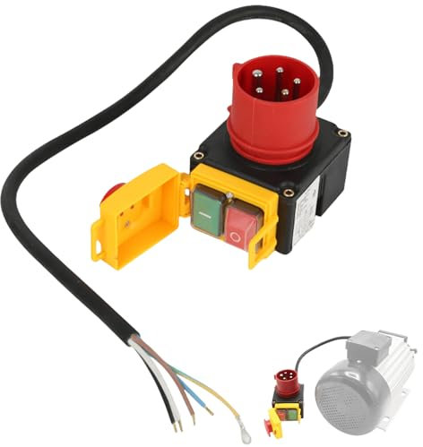 Maschinenschalter Notausschalter 400V 3 Phasen mit Wiederanlaufschutz und 80cm Kabel Sicherheitsschalter Nullspannungsschalter Notaus Not Aus Schalter, Baugleich KEDU KOA7 400V