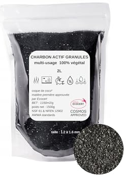 Pflanzliche Aktivkohle, Granulat, Wasserfilter für Aquarium, Garten, Wasserfiltration des Wasserhahns, Premium-Qualität, vielseitig einsetzbar, 2 l