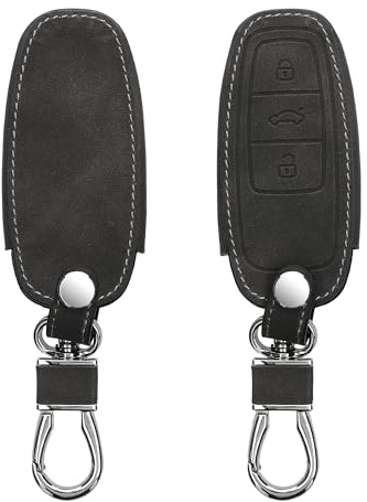 kwmobile Autoschlüssel Hülle kompatibel mit Audi A6 A7 A8 Q7 Q8 3-Tasten Autoschlüssel Keyless - Nubuklederoptik - Kunstleder Schutzhülle Schlüsselhülle Cover - Dunkelgrau
