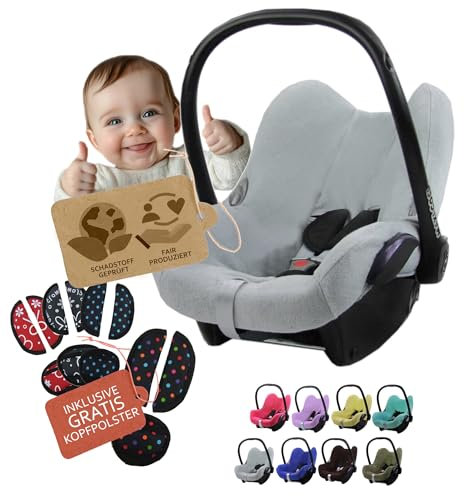 Frottee Sommerbezug [Schonbezug für Babyschale] Autositz kompatibel mit Maxi Cosi Cabrio Fix + GRATIS Gurtpolster (hellgrau + GP)