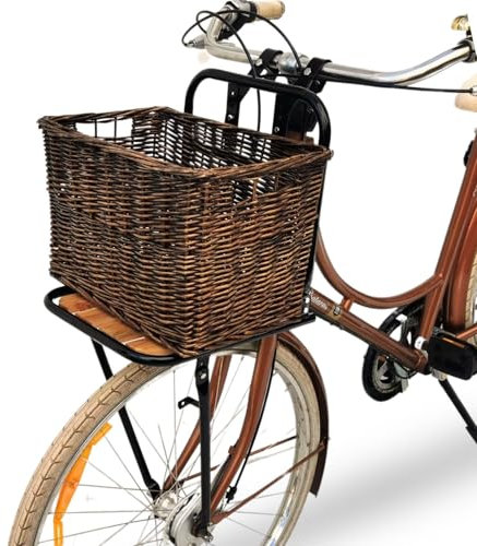 porte-bagages avant de vélo - Red Loon - porte-bagages universel en acier et bois - avec panier de vélo en rotin