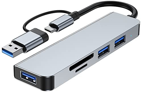 Jooehyer 5 Ports 2-In-1 USB HUB Type-C Adapter USB3.0+USB2.0+SD+TF Multi-Port USB Splitter Expander for PC Computer