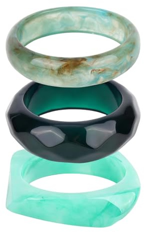 Goktvai 3stk Klobige Acryl-Armreifen für Damen, Vintage-Armbänder mit Geometrischem Muster Breite Manschetten Stapelbarer Statement-Schmuck Modeaccessoires (Grün)