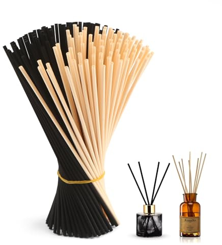 160pcs Reed Diffuser Sticks, 7.8 Inch Rattan Wood Sticks, Diffuser Refills, Thick Room Diffuser Sticks for Essential Oil, Fibre Reeds for Diffusers, Replacements for Home, Office (Black/Natural Mix)