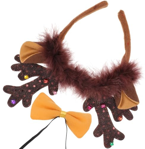 VALICLUD Elchgeweih Stirnband mit Dekorativer Fliege Leichtes Weihnachts Haarschmuck Passgenauer Haarreifen für Weihnachtsfeier und Party
