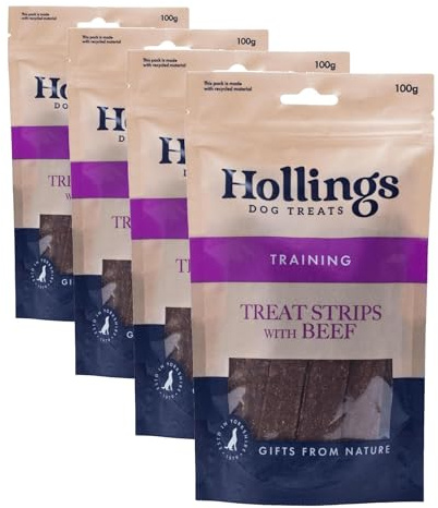 Hollings Treat Strips with Beef Dog Training Treats, 100% Natural, Air Dried Beef Strips for Adult Dogs, Gluten Free & High in Protein (100g) (Pack of 4)