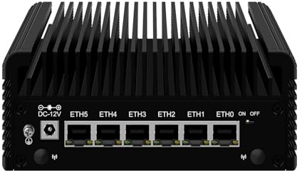 ROUAFWIT Micro Firewall Appliance, Fanless Mini PC N300 8Cores/8Threads, 6x 2.5 GbE i226-V LAN,AES-NI,DDR5 8GB RAM 128GB SSD Router Netzwerk Security USB3.2/Type-C/2HD/Triple-screen Display/TF