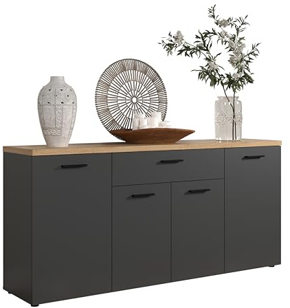 Sideboard Baggio Anthrazit · B 180 x H 85 cm | B 180 x H 85 x T 42 cm · 4 Türen, 1 Schublade, 5 Einlegeböden