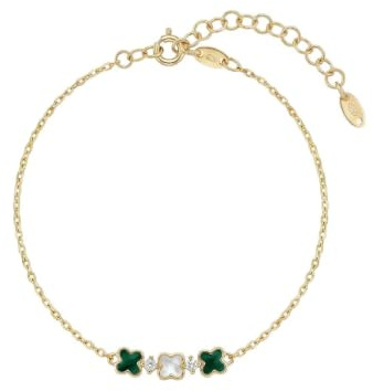 Suzan Gold® 375 Echtgold Armband Damen mit Kleeblatt Trio grün weiß filigrane Kette verstellbar elegant Geschenkidee TréviaGlow